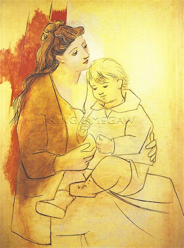 Mother and Child Before Curtain