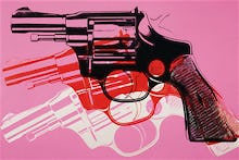 Gun, c.1981-82 (black, white, red on pink)