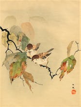Sparrows with Autumn Leaves