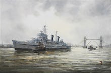 HMS Belfast arriving in the Pool of London