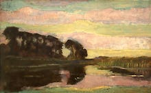 River Landscape with Pink and Yellow-green Sky, c.1907-08