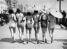 Women promenading in swimsuits, 1935