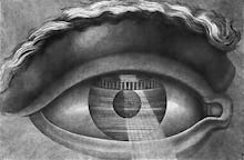 The interior of the theatre at Besancon reflected in the pupil of an eye 1804