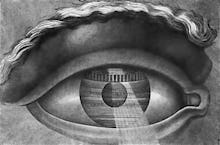 The interior of the theatre at Besancon reflected in the pupil of an eye 1804