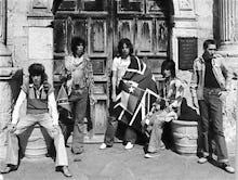 Rolling Stones outside The Alamo in Texas, 1975