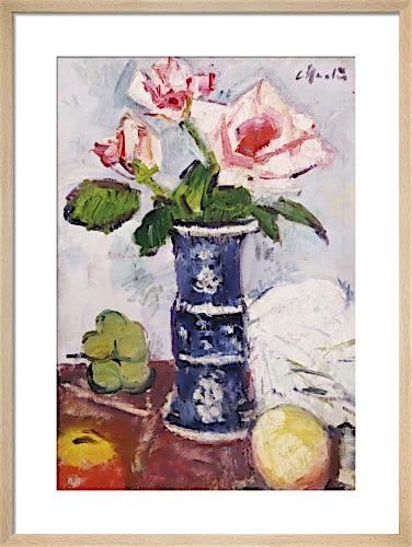 Pink Roses in a Chinese Blue and White Vase by Leslie Hunter