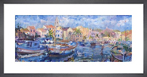 Sanary-sur-Mer Harbour with Church by Anne Rea