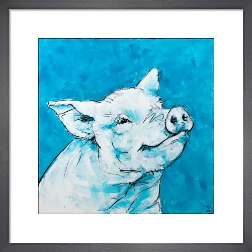 Pig on Blue by Nicola King