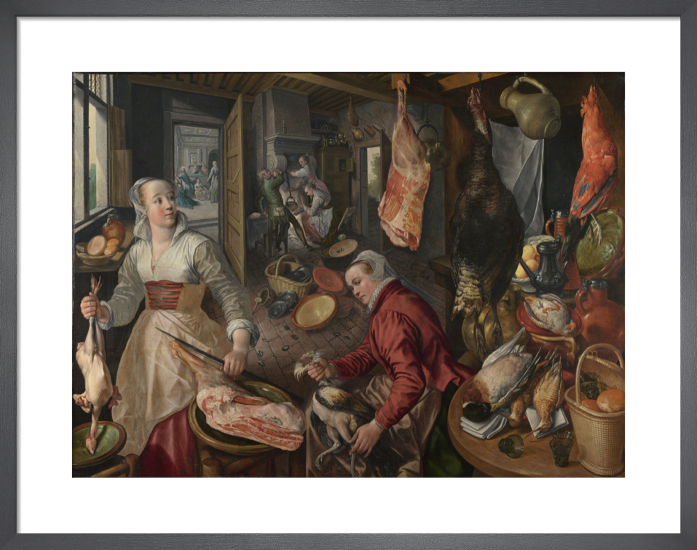 The Four Elements: Fire. A Kitchen Scene with Christ in the House of Martha and Mary in the Background