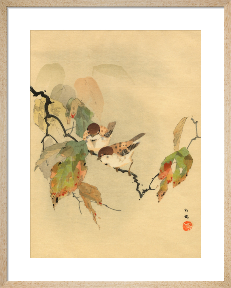 Sparrows with Autumn Leaves