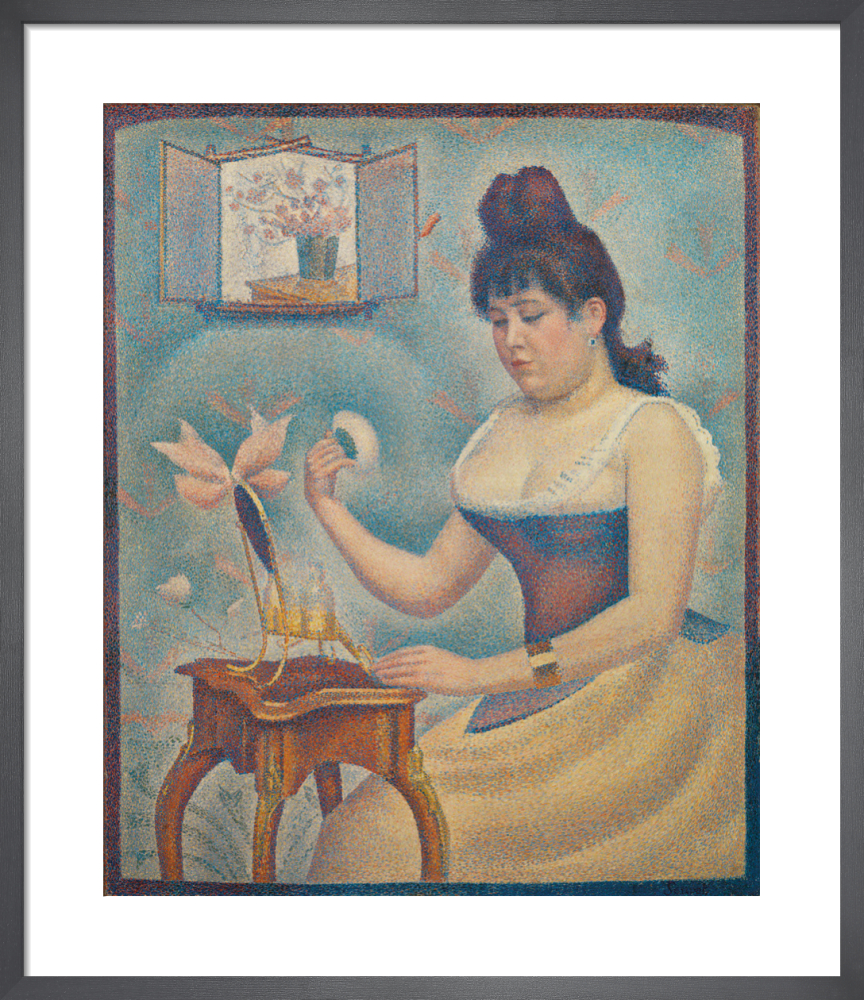 Young woman powdering herself