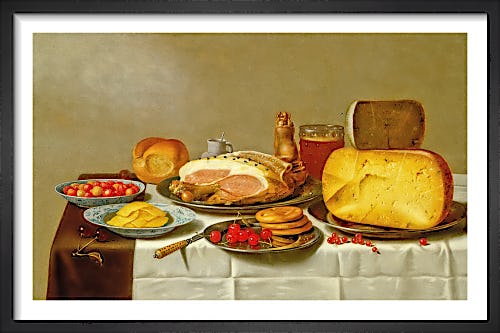 Still Life of Biscuits, Cherries, Cheeses and Hams by Floris Gerritsz van Schooten