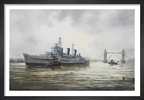 HMS Belfast arriving in the Pool of London by John Sutton