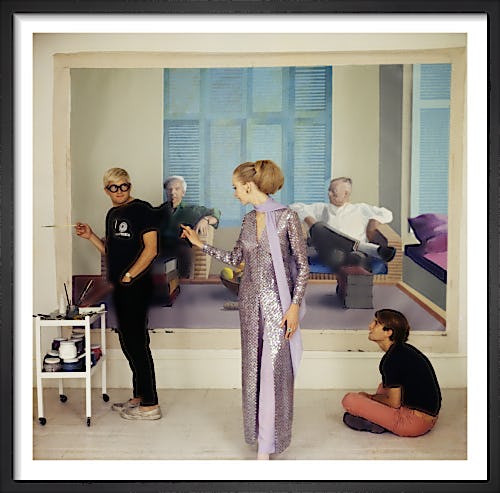 David Hockney, Maudie James & Peter Schlesinger, Vogue December 1968 by Cecil Beaton