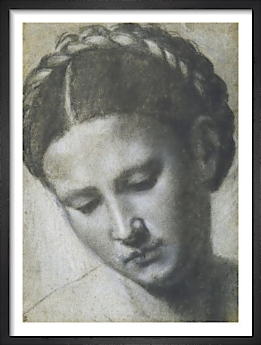 A woman's head with braided hair by Alessandro Bonvicino Moretto