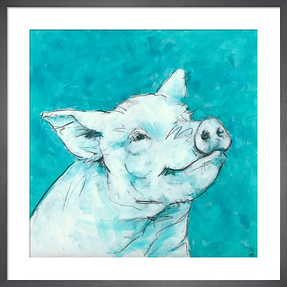Pig on Blue Art Print by Nicola King | King & McGaw