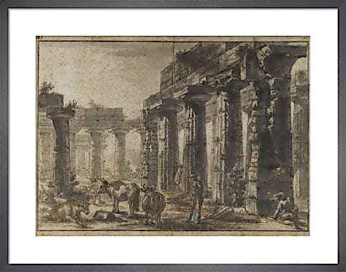 Paestum Italy Interior of the Basilica from the South-West with the Temple of Neptune behind by Giovanni Battista Piranesi
