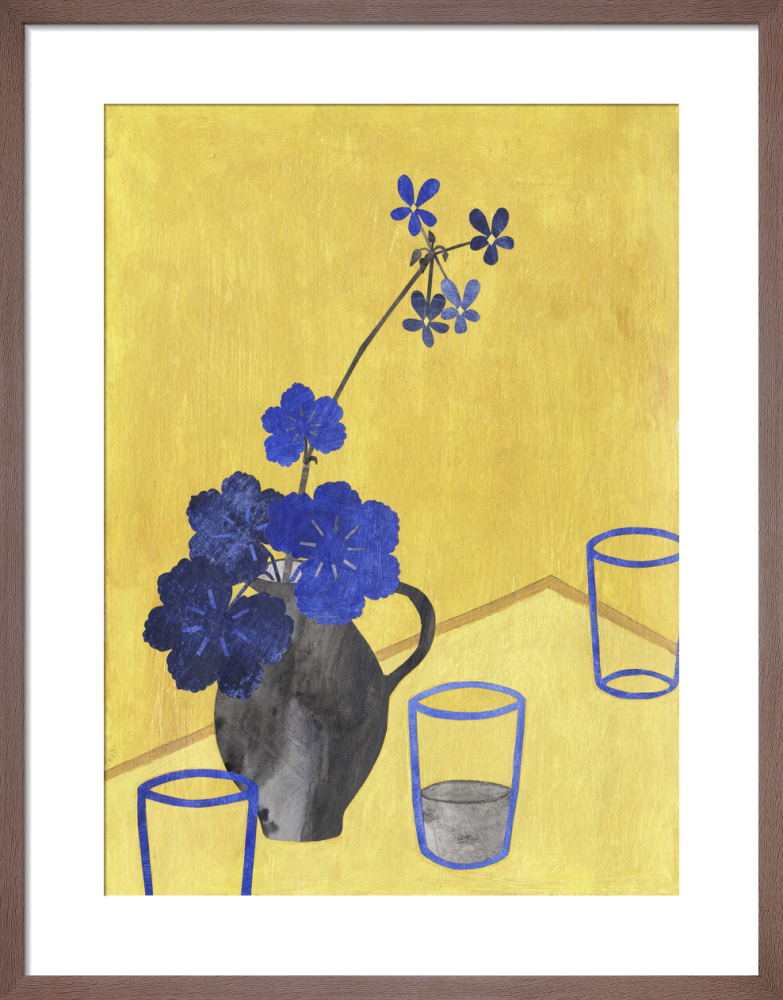 Blue Geranium on Yellow Table