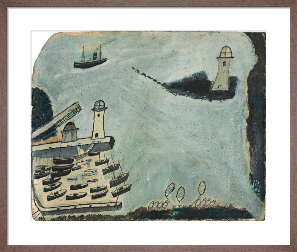 Harbour with two lighthouses and motor vessel - St. Ives Bay